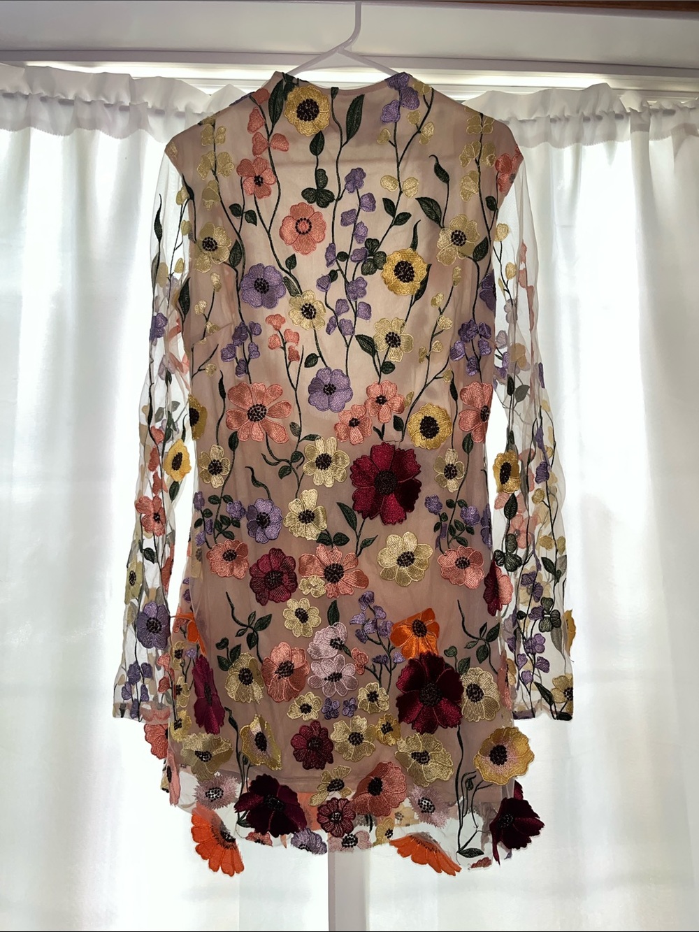 Sheer Floral Embroidered Mini Dress - Multi Floral
